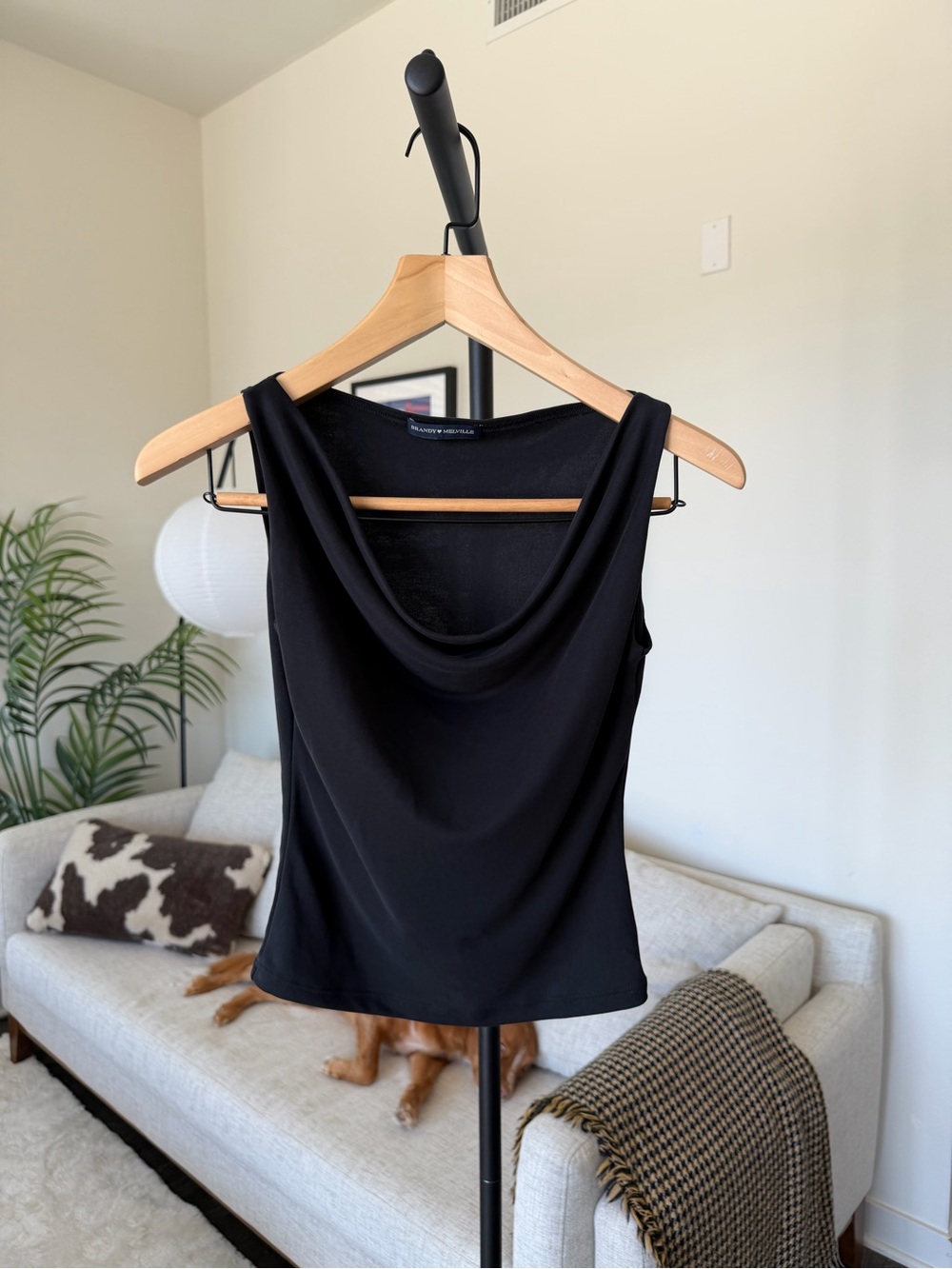 Brandy Melville Black Draped Cowl Neck Tank